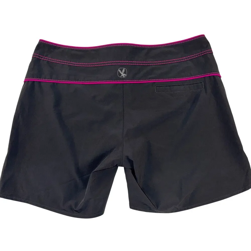 Carve Designs Women's Board Shorts Gray Pink Trim Lace Up Swim Shorts Size M
